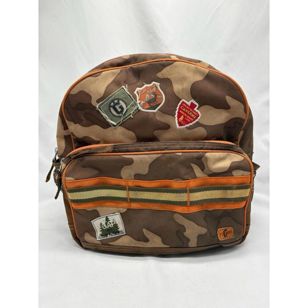 Vinatge GAP Y2K Brown Camo Backpack Orange Interior Patchwork VERY GOOD COND
